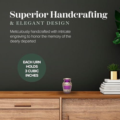 Eternal Harmony Small Keepsake Urn, Male & Female Small Cremation Urn for Human Ashes with Elegant Finishes, Secure Seal & Velvet Bag, Mini Urn for Men & Women Ashes Up to 3 Cubic Inches (Purple) - color: Purple