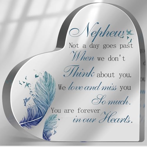 Memorial Gifts for Loss of Nephew Acrylic Keepsake,Loss of Nephew Sympathy Gift, In Memory of Loved One Sign, Grief Bereavement Remembrance Sign Plaque Decor - color: Nephew(feather)