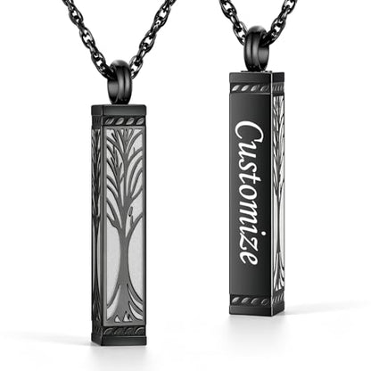 abooxiu Urn Necklace for Ashes Memorial Cremation Jewelry for Ashes Stainless Steel Ashes Jewelry Cube Ashes Necklace Bar Urn Pendant for Women Men - style: Engraved-Tree of Life
