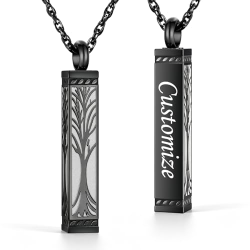 abooxiu Urn Necklace for Ashes Memorial Cremation Jewelry for Ashes Stainless Steel Ashes Jewelry Cube Ashes Necklace Bar Urn Pendant for Women Men - style: Engraved-Tree of Life