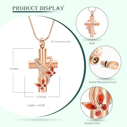Butterfly Cross Cremation Jewelry Urn Necklaces Stainless Steel Cross Urn Necklaces for Ashes Memorial Keepsake Pendant for Women Gifts With Funnel Kit & Bag - color: Rose+Red