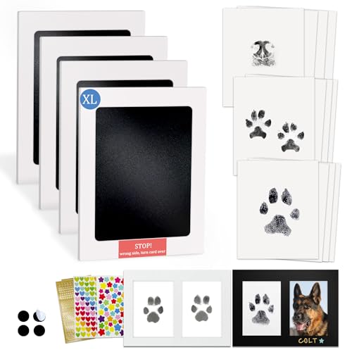 MYPAWLETS Inkless Pet Paw Print Kit,Dog&Cat Pawprint Ink Pads,4 Pack XL | Clean Touch,Mess-Free Ink Pads,Pet Safe,Dog Nose Prints,Clear Instructions,Pet Keepsakes,Ideal Gift for Pet Lovers,Dog Mom - size: Large (4 Pack)