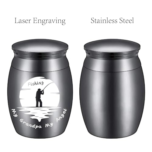 CREATCABIN Human Small Keepsake Urns for Human Ashes Mini Cremation Urns Stainless Steel Memorial Ashes Holder Share Urn Miniature Burial Funeral Jar 1.6 x 1.2Inch(Silver)-My Grandpa My Angel Fishing - style: My Grandpa My Angel Fishing