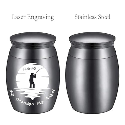 CREATCABIN Human Small Keepsake Urns for Human Ashes Mini Cremation Urns Stainless Steel Memorial Ashes Holder Share Urn Miniature Burial Funeral Jar 1.6 x 1.2Inch(Silver)-My Grandpa My Angel Fishing - style: My Grandpa My Angel Fishing