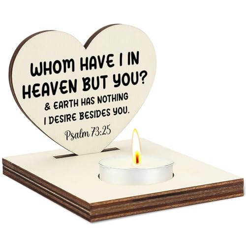 Psalm 73:25 Heart Candle Holder, Christian Gift for Women Men, Wooden Scripture Tea Light Stand, Religious Faith Home Décor, Bible Verse Memorial Keepsake for Encouragement, CCA725 - color: Beige - Psalm 73:25
