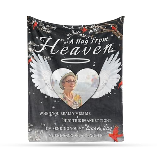 Arovene Ship Next Day, Custom Memorial Blanket with Photo - Printed in USA, A Hug from Heaven Blanket, Personalized Sympathy Gifts for Loss of Loved One Dad Mom Husband Wife Friend Dog Memorial Gifts - color: Style 07