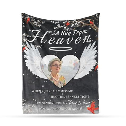 Arovene Ship Next Day, Custom Memorial Blanket with Photo - Printed in USA, A Hug from Heaven Blanket, Personalized Sympathy Gifts for Loss of Loved One Dad Mom Husband Wife Friend Dog Memorial Gifts - color: Style 07