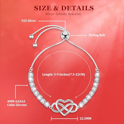 J.Fée Infinity Heart Bracelets for Women with 5A Cubic Zirconia, 925 Silver Bracelets for Women Adjustable Womens Bracelet Jewelry for Wife Girlfriend Her - color: Infinite Love#6