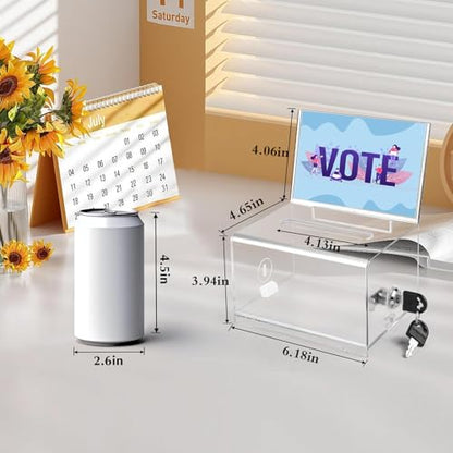 VOISEN Clear Donation Box with Lock,Ballot Box with Sign Holder,Suggestion Boxes for Fundraising, Tip Jar with Slot for School,Conference 6.2x4.6x3.9 Inch | Suggestion Box for Fundraising, Ballot Box with Slot for School, Donation, Bar, School Voting,Conf