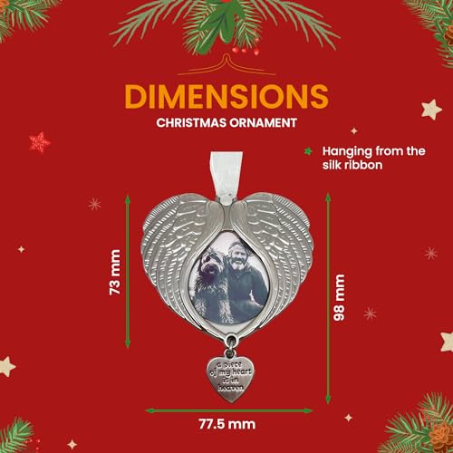 Christmas Ornaments Angel Wings - New A Piece of My Heart is in Heaven Ornament for Christmas Tree with Photo Frame - Double Sided Memorial Ornament for Loss of Loved One - | New A Piece of My Heart is in Heaven, Tree with Photo Frame, Double Sided, Loss