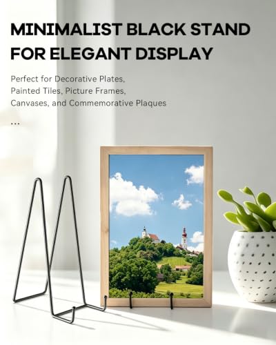 3 Pack 6 Inch Plate Stands for Display - Metal Picture Stand Plate Holder | Frame Holder Fits 7"-15" H Book, Photo, Cookbook, Sturdy Rust-Resistant Solid Iron, Small Easel for Wedding Home Decor, Black