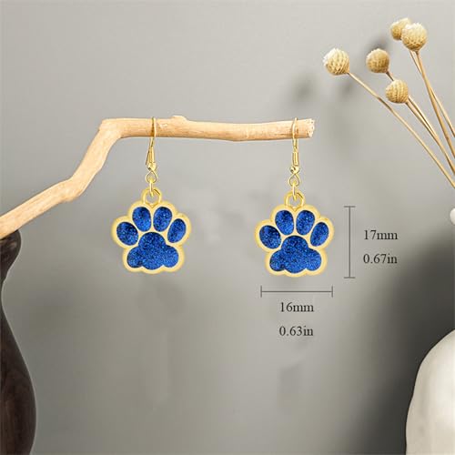 Dreuyet Paw Necklace and Earrings Set for Women Glitter Cute Dog Cat Pet Paw Print Pendant Necklace Earrings Lovely Animal Charm Jewelry Set Gifts - color: Gold Blue