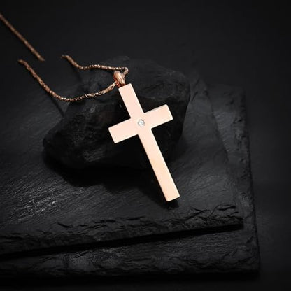 Crystal Cross Necklace for Ashes Stainless Steel Keepsake Cremation Jewelry Religious Cross Memorial Urn Necklace for Pet Human Ashes Gifts - color: Rosegold
