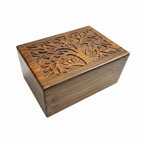 Wooden Urn Box for Ashes, Tree of Life Keepsake, X-Small Handcrafted Memorial Urn - color: Tree of Life, size: X-Small