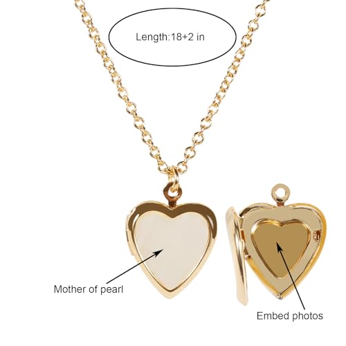 Heart Locket Necklace, Silver Plating With Heart Mother Of Pearl For Women - color: Gold