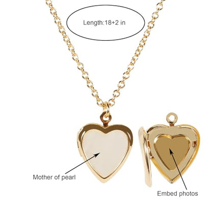 Heart Locket Necklace, Silver Plating With Heart Mother Of Pearl For Women - color: Gold