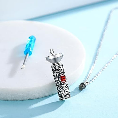 Urn Necklace for Ashes Cremation Jewelry 925 Sterling Silver Ashes Pendant Necklace Memorial Jewelry Gifts for Women Men Girls Boys - style: Tree of life-A-January-Garnet
