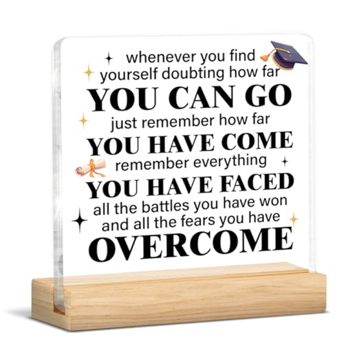 College Graduation Gift for Her Him, Encouragement Gift for Graduate Friend | Whenever You Find Yourself Doubting How Far You Can Go Acrylic Plaque Sign with Wooden Stand Home Office Decor - color: Graduation-a