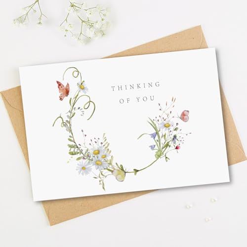 24 Thinking of You Cards with Envelopes, Watercolor Floral Designs | 4 Unique Floral Designs, 4”x6”, Thinking of You Cards, Encouragement Cards, Blank On The Inside, for Family, Friends, Mailing