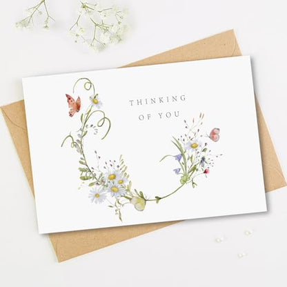 24 Thinking of You Cards with Envelopes, Watercolor Floral Designs | 4 Unique Floral Designs, 4”x6”, Thinking of You Cards, Encouragement Cards, Blank On The Inside, for Family, Friends, Mailing
