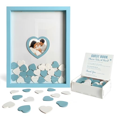 Blue Wedding Guest Book Alternative, Guest Book Wedding Reception, Wedding Guest Book with Wooden Hearts Guest Book Signs for Wedding Anniversary Birthday Party Baby Shower - color: Blue