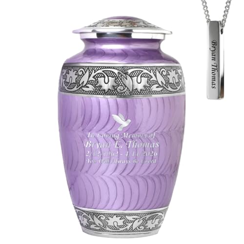 AmericUrn Custom Urn for Ashes for Women – Purple Patch Funeral Urn Set of 2 with 1 Large Urn & 1 Memorial Necklace - color: Purple Patch Custom Single Urn