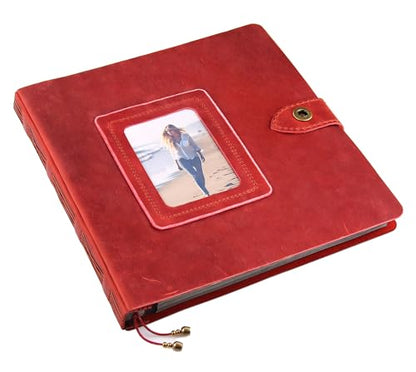 Leather photo Album Self Adhesive Pages, Handamde Leather Scrapbook Photo Album, Wedding Family Album, Holds 3x5, 4x6, 5x7, 6x8, 8x10 Photos - Wine - color: Wine, size: 13.58x13x1.3