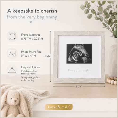 Kate & Milo Love at First Sight Rustic Sonogram Photo Frame | Holds 4" x 5" Ultrasound Photo, Rustic Neutral Design, Easel or Wall Display, Pregnancy Announcement Keepsake - style: Love at First Sight