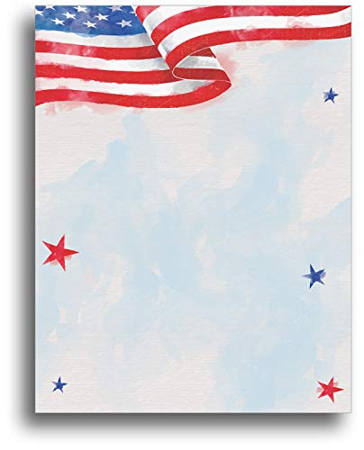 Painted American Flag Printable Letterhead Stationery Paper - 80 Sheets 8.5" x 11" Decorative Writing Paper - USA Patriotic Letter Paper - 28lb Bond (105gsm) for 4th of July Memorial Day Events