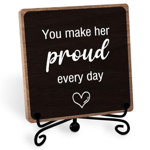 Memorial Gifts for Loss of Loved One, Funeral Remembrance Keepsake Plaque | Unique Grieving Present for Women Family Friends Desk Shelf Decor, Wooden Sign Tabletop, Best for Daily Remembrance - style: Proud