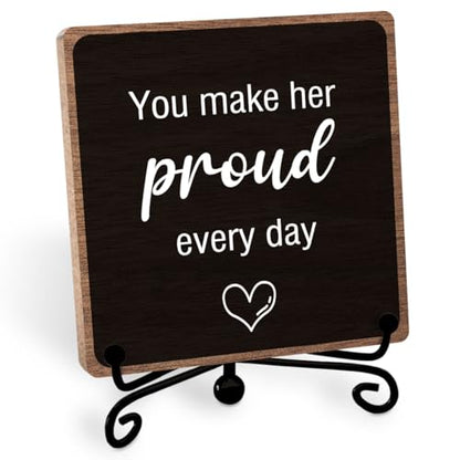 Memorial Gifts for Loss of Loved One, Funeral Remembrance Keepsake Plaque | Unique Grieving Present for Women Family Friends Desk Shelf Decor, Wooden Sign Tabletop, Best for Daily Remembrance - style: Proud