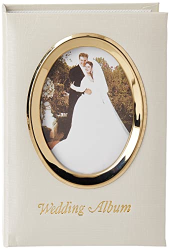 Pioneer Photo Albums WFM-46/GT 100-Pocket Moire Cover Album with Goldtone Oval Frame and Wedding Album Text for 4 by 6-Inch Prints, Ivory