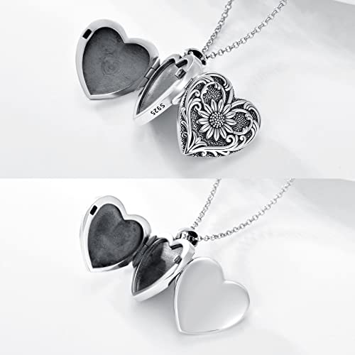 SOULMEET Personalized Silver Locket Necklace That Holds Pictures Photo Keep Someone Near to You, Memorial Custom Lockets Necklaces Letters Engraving for His Her - color: A3-Sunflower-Black, style: Locket Necklace Only