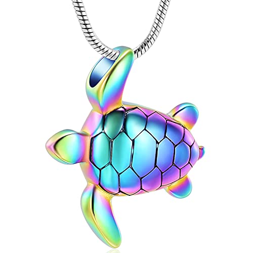 Imrsanl Sea Turtle Cremation Jewelry for Ashes Urn Necklace of Loved One | Memorial Urns Pendant, Funeral Keepsake for Human Pets, Ashes Necklace for Women Men - color: Colorful