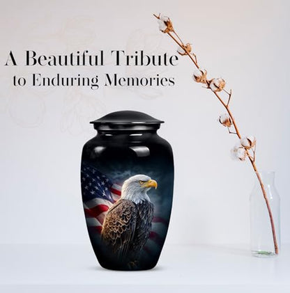American Flag Eagle Urn for Ashes Adult Male, Patriotic Funeral Urns for Human Ashes Adult Female, Black Military Urn for Ash Mom & Dad (Large, 10 Inch) - color: Patriotic American Flag Eagle