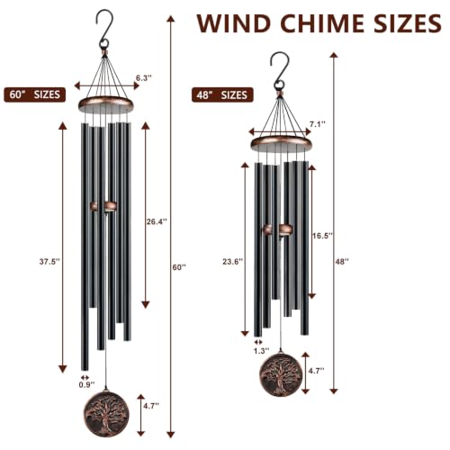 60” Large Wind Chimes for Outside, Deep Tone Tree of Life Decor - size: 60" Tree of Life