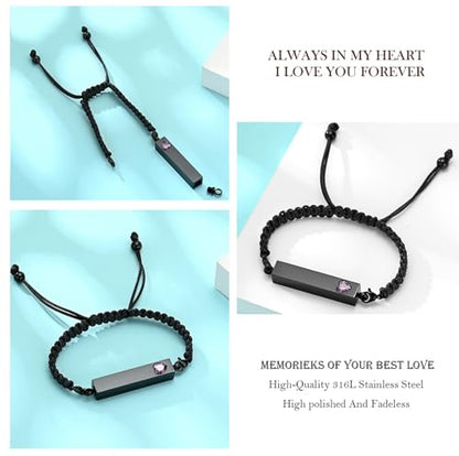 zeqingjw Vertical Bar Urn Bracelet for Ashes for Women Men Stainless Steel Cremation Jewelry Braided Rope Adjustable Keepsake Bracelets of Loved Ones Ash Holder Memorial Gift - color: Black-Purple