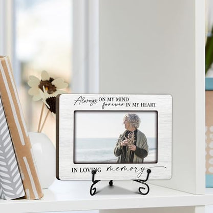 Eronm Loving Memory Wooden Memorial Photo Frame - Solid Wood Frame with Rustic Iron Stand, Sympathy Gift for Loss of Loved Ones, Funeral & Remembrance Keepsake - for 4x6 Photo-A17