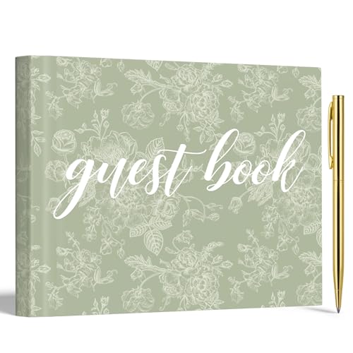 Engrowtic 7 x 9 Inches Floral Guest Book with Pen Hardcover Guestbook Registry Book for Wedding Bridal Shower Baby Shower Graduation Birthday Funeral Anniversary Reception, 50 Sheets 100 Pages (Green) - color: Green