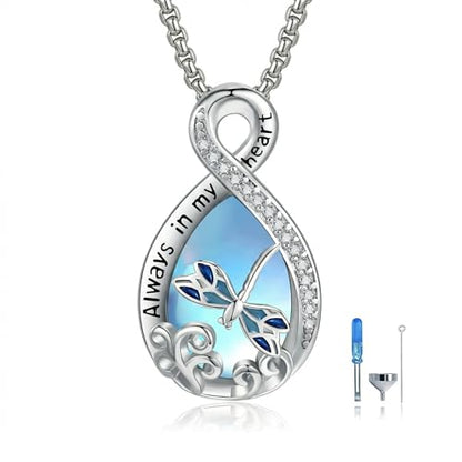 Urn Necklace for Ashes Blue opal Cremation Necklace Keepsake Memory Jewelry for Ashes of Loved Ones Keepsake - style: Dragonfly Moonstone