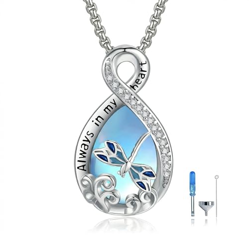 Urn Necklace for Ashes Blue opal Cremation Necklace Keepsake Memory Jewelry for Ashes of Loved Ones Keepsake - style: Dragonfly Moonstone