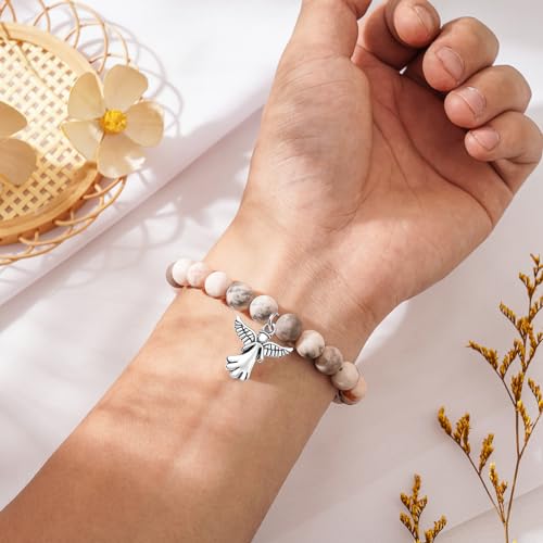 Sympathy Gifts for Loss of Loved one Memorial Healing Remembrance Condolence Grief Present for Women Pink Beads Bracelet With Angel Wings - style: Pink-Angel-Those we love don't go away