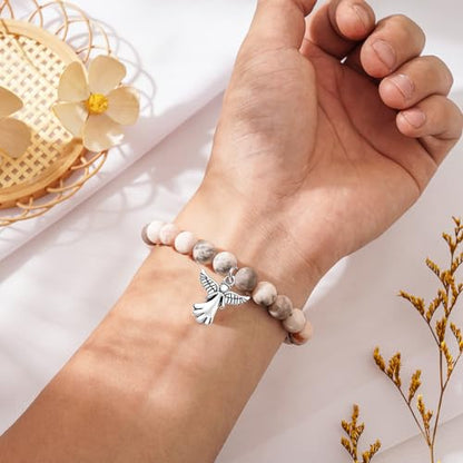Sympathy Gifts for Loss of Loved one Memorial Healing Remembrance Condolence Grief Present for Women Pink Beads Bracelet With Angel Wings - style: Pink-Angel-Those we love don't go away