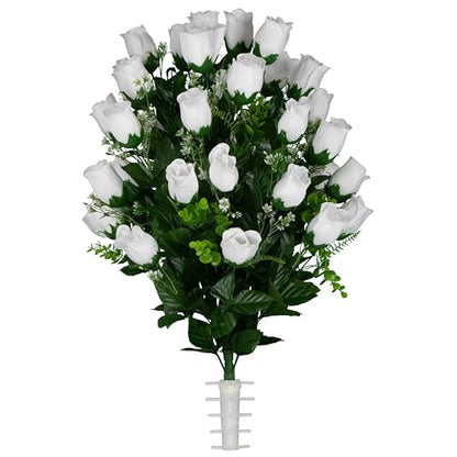 Artificial Cemetery Flowers - Gravesite Flowers - White Roses - color: White Roses, size: (1) Bouquet