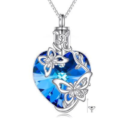 TOUPOP Sterling Silver Urn Necklace for Ashes with Crystal Memorial Keepsake Dragonfly/Butterfly/Cardinal/Cat/Dolphin Cremeation Jewelry Birthday Mothers Day Christmas Gifts for Her Women - style: Butterfly