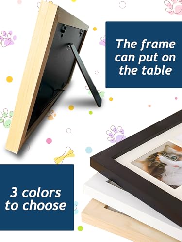 Inkless Paw Print Frame,Dog and Cat Paw Print Kit,No Mess Ink Pads for Pets,Wooden Pet Memorial Frame,Leather Pet Fur Keychain,DIY Ornament Pet Gifts (Natural Wood, M)