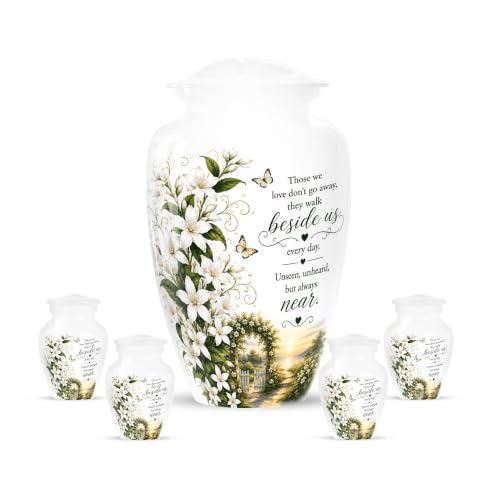 Butterfly Urn for Ashes for Women - Sunset Urns - Cremation Urn for Ashes | White Memorial Urns for Human Ashes, It is Holds Upto 200 Cubics and 2/3 Tablespoon of Ashes, Set of 10" and 3" Pack of 4 - color: #16 Flower Urn, size: Combo Pack of 5