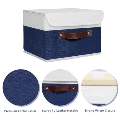 ANMINY Fabric Storage Box Bins with Lids, Blue White, 10"x8"x7" - color: Deep Blue White, size: Small (Pack of 1)