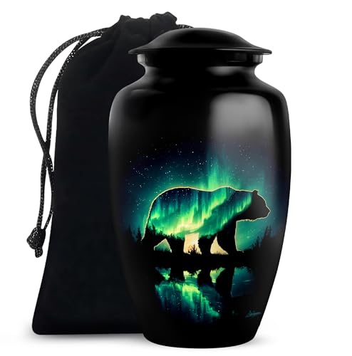 Polar Bear Urns for Human Ashes Adult Female - Aurora Borealis Cremation Urns for Human Ashes Adult Male - Burial Urn for Cremated Remains - Funeral Urn for Man - Memorial for Mom (10 Inch) - color: Keepsake Urns for Human Ashes, size: 10 INCH