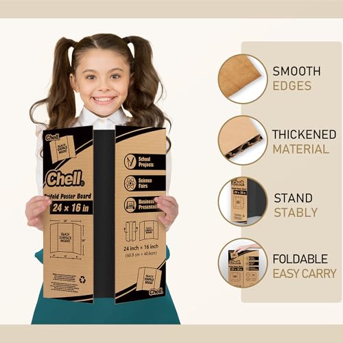 Chell 16x24 Small Size Corrugated Trifold Poster Boards, Black, 2 Pack | Made of Thickened Corrugated Cardboard, Portable, Lightweight - size: Small, 16x24 in